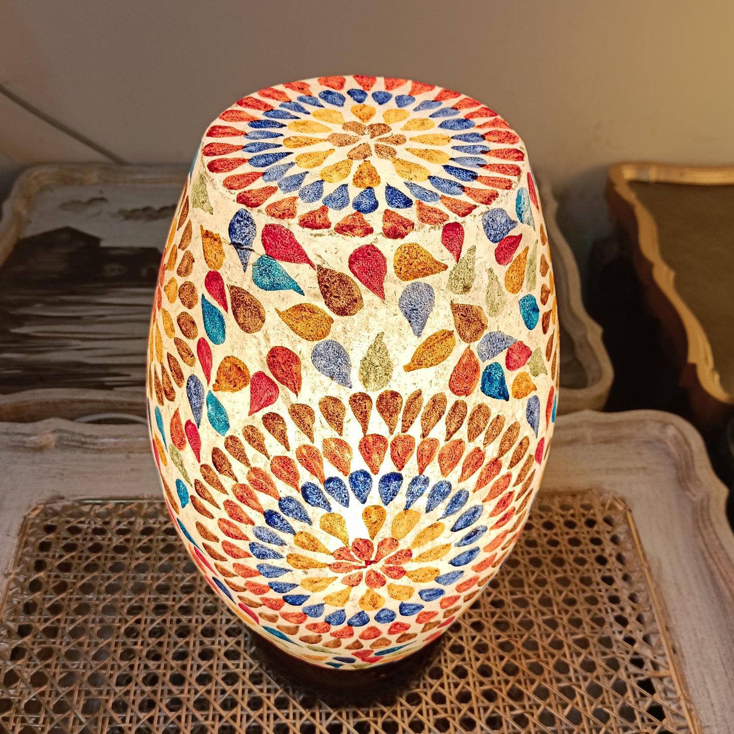 Floral Art Painted Camel Skin Table Lamp