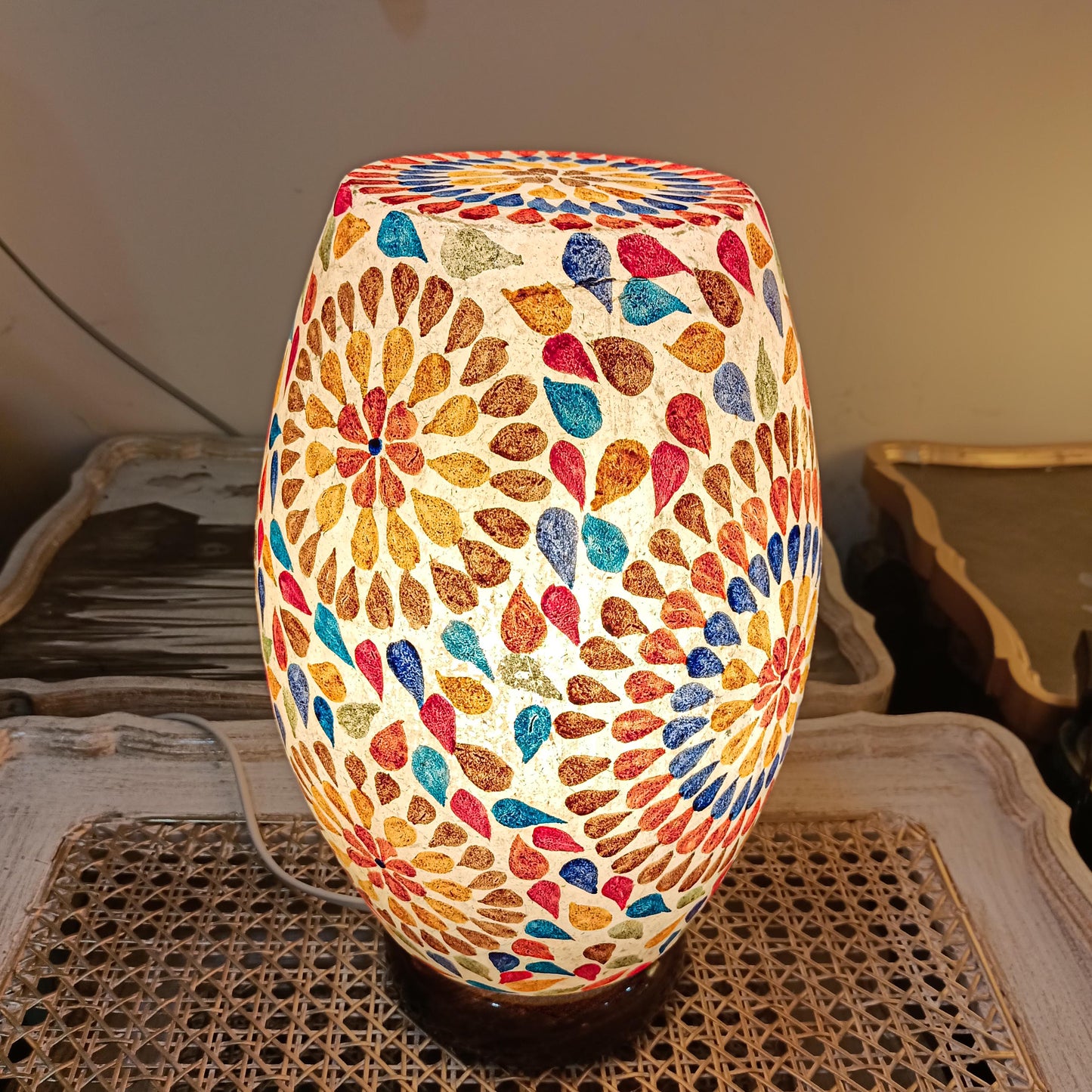 Floral Art Painted Camel Skin Table Lamp