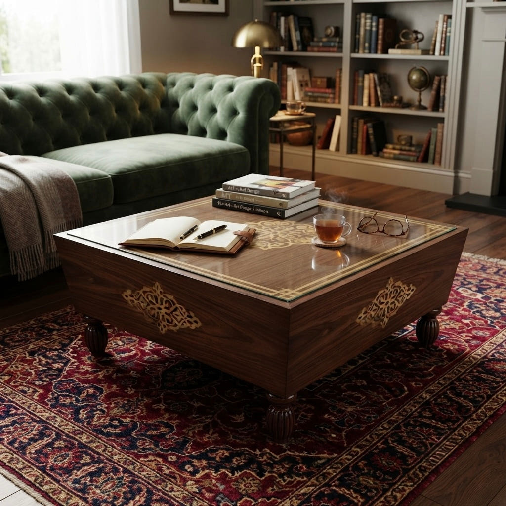 Center Table with wood Inlay