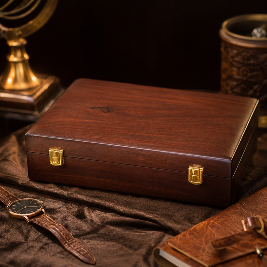 Premium Watch Box for 10 Watches | Wood Top | Dark Brown