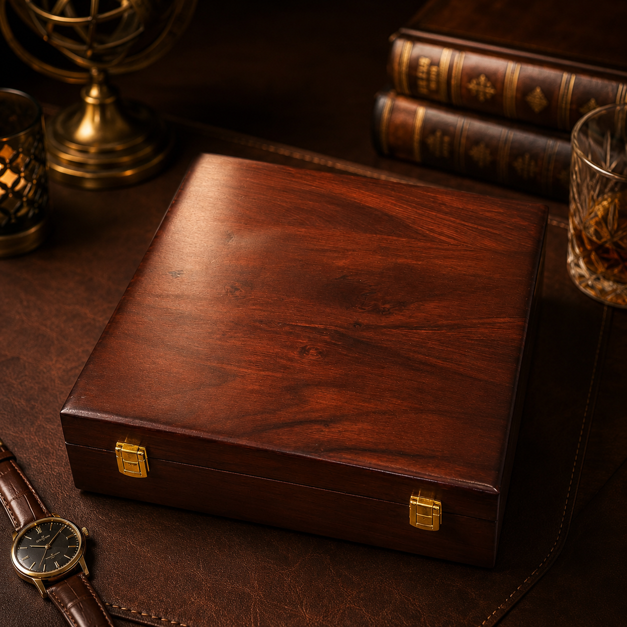Premium Watch Box for 15 Watches | Wood Top |Dark Brown