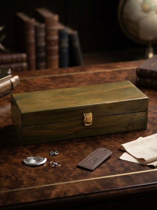 Premium Watch Box for 5 Watches | Wood Top | Greenish Wood