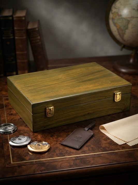 Premium Watch Box for 10 Watches | Wood Top | Greenish Wood