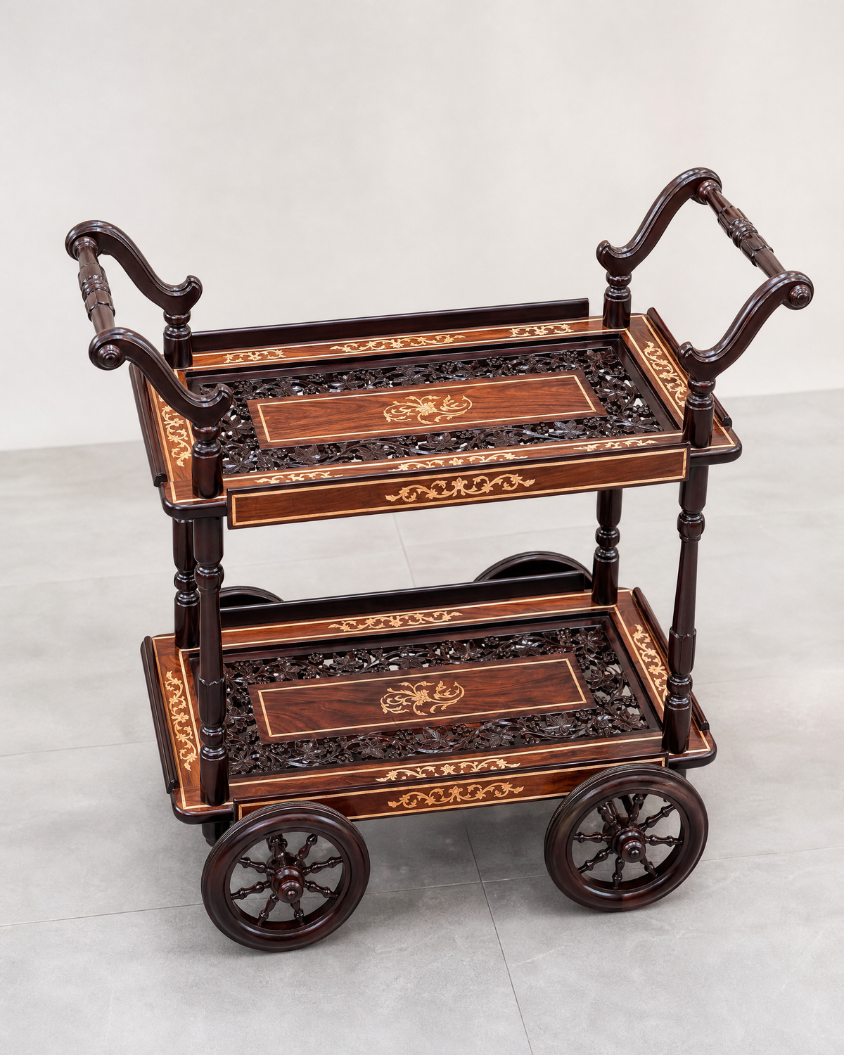 Chinioti Tea Trolley with White Wood Enlay