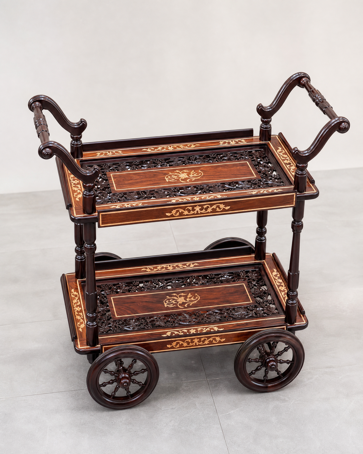 Chinioti Tea Trolley with White Wood Enlay