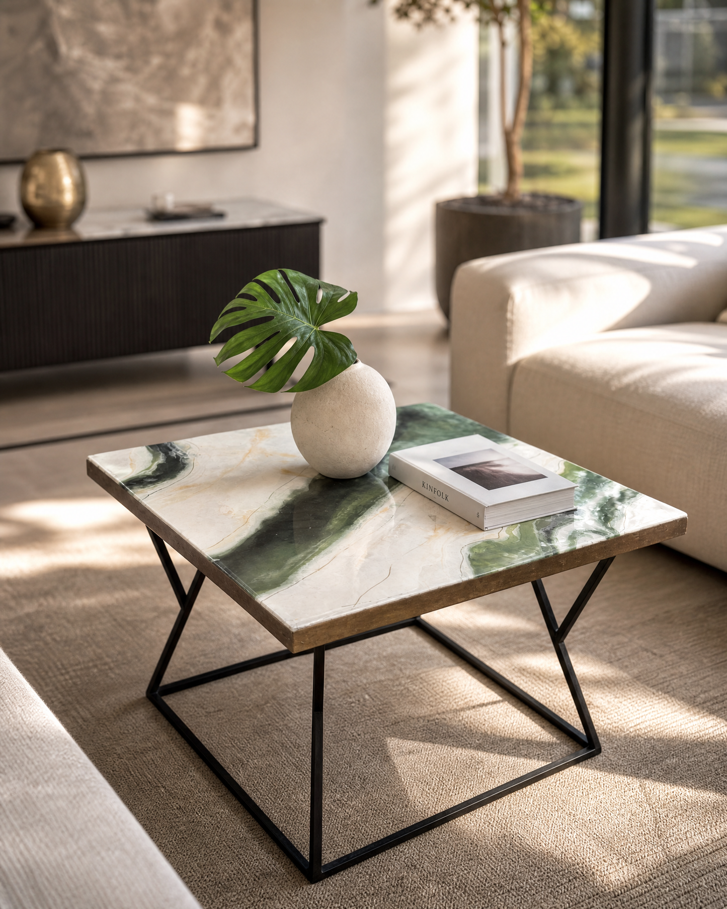 4 Side White & Green Table