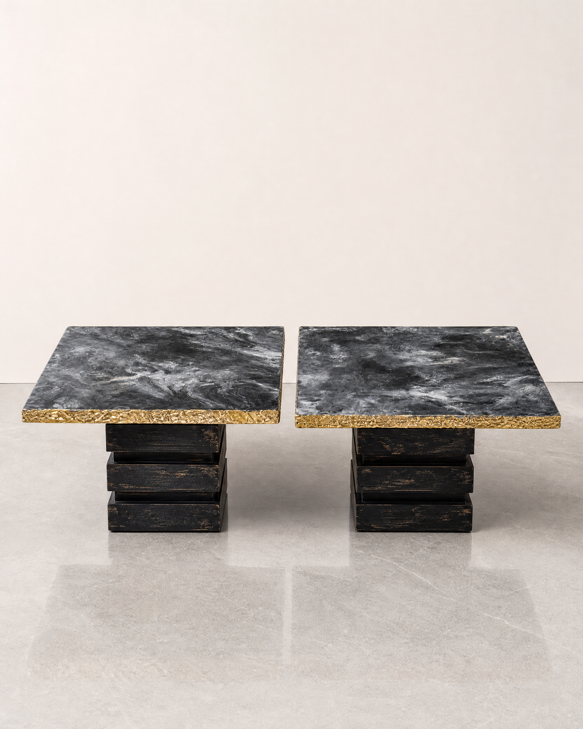 Marble Top Black & Gold Table (Pair)