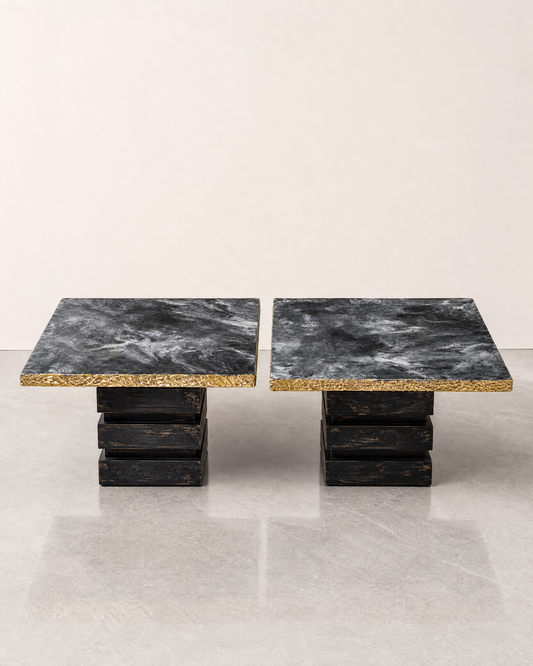 Marble Top Black & Gold Table (Pair)