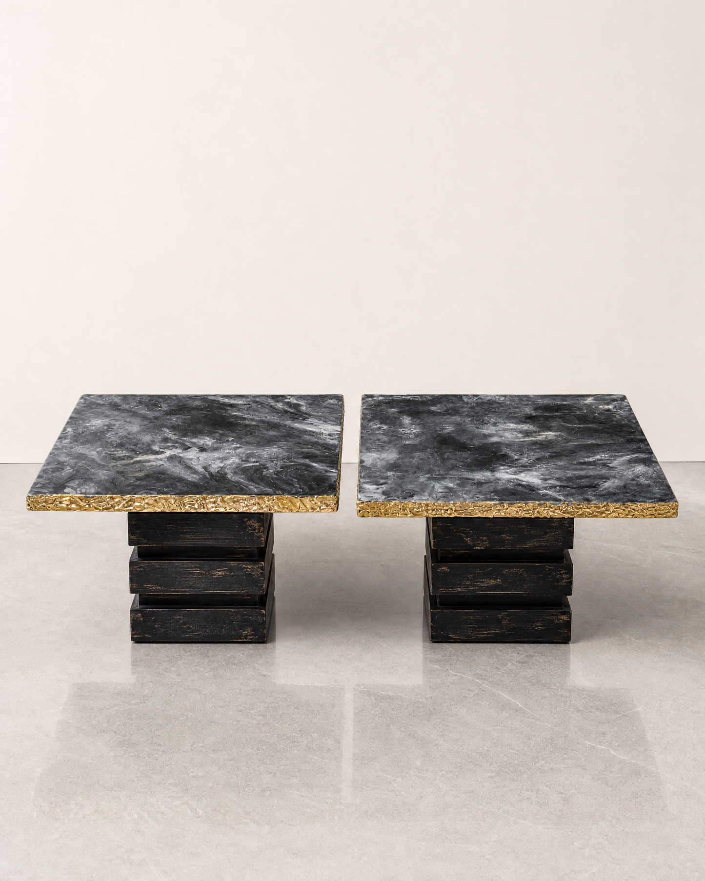 Marble Top Black & Gold Table (Pair)