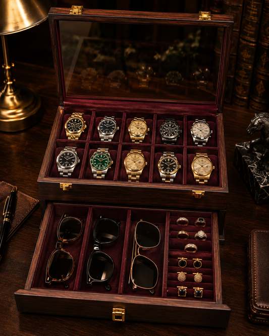 Premium Multi-Functional Organizer with Drawer for Watches, Sunglasses, Cufflinks, Rings &amp; Earrings