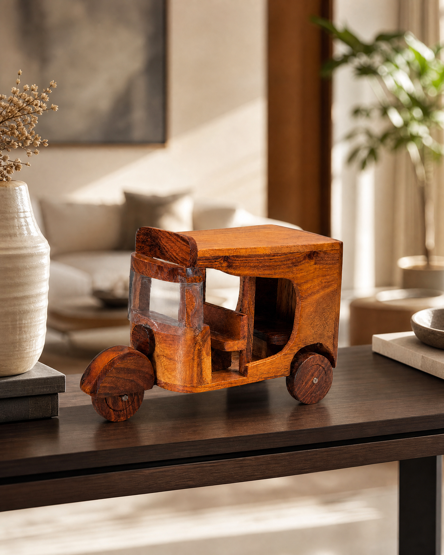 Wooden Miniature Toy Rickshaw