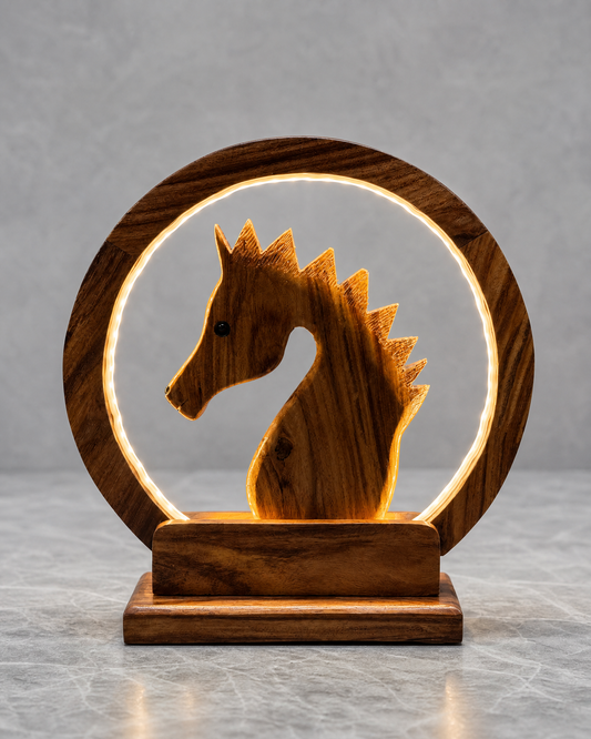 Horse Side Table Wooden Lamp