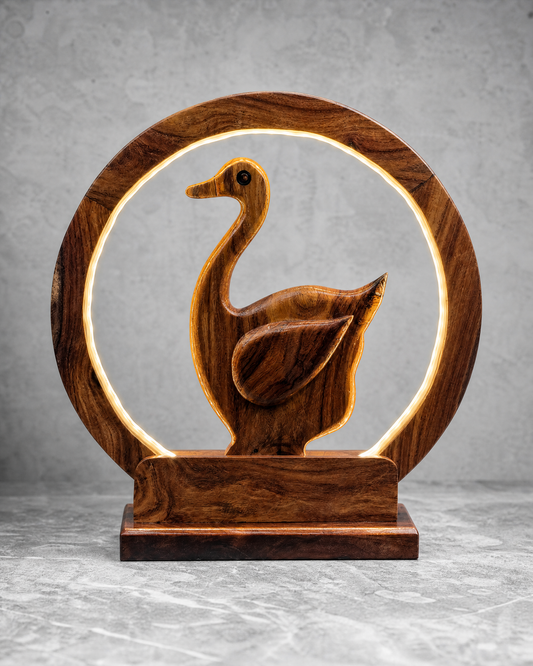 Swan Side Table Wooden Lamp