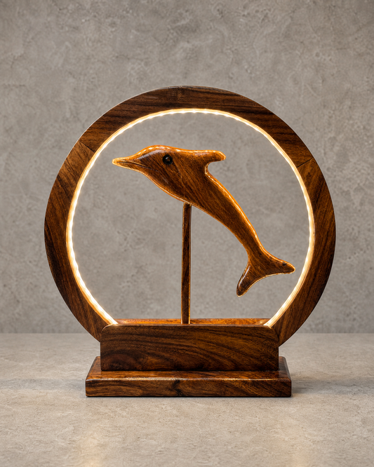 Dolphin Side Table Wooden Lamp
