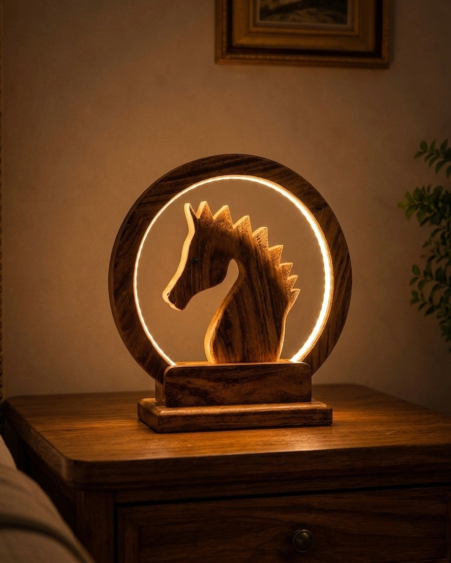 Horse Side Table Wooden Lamp