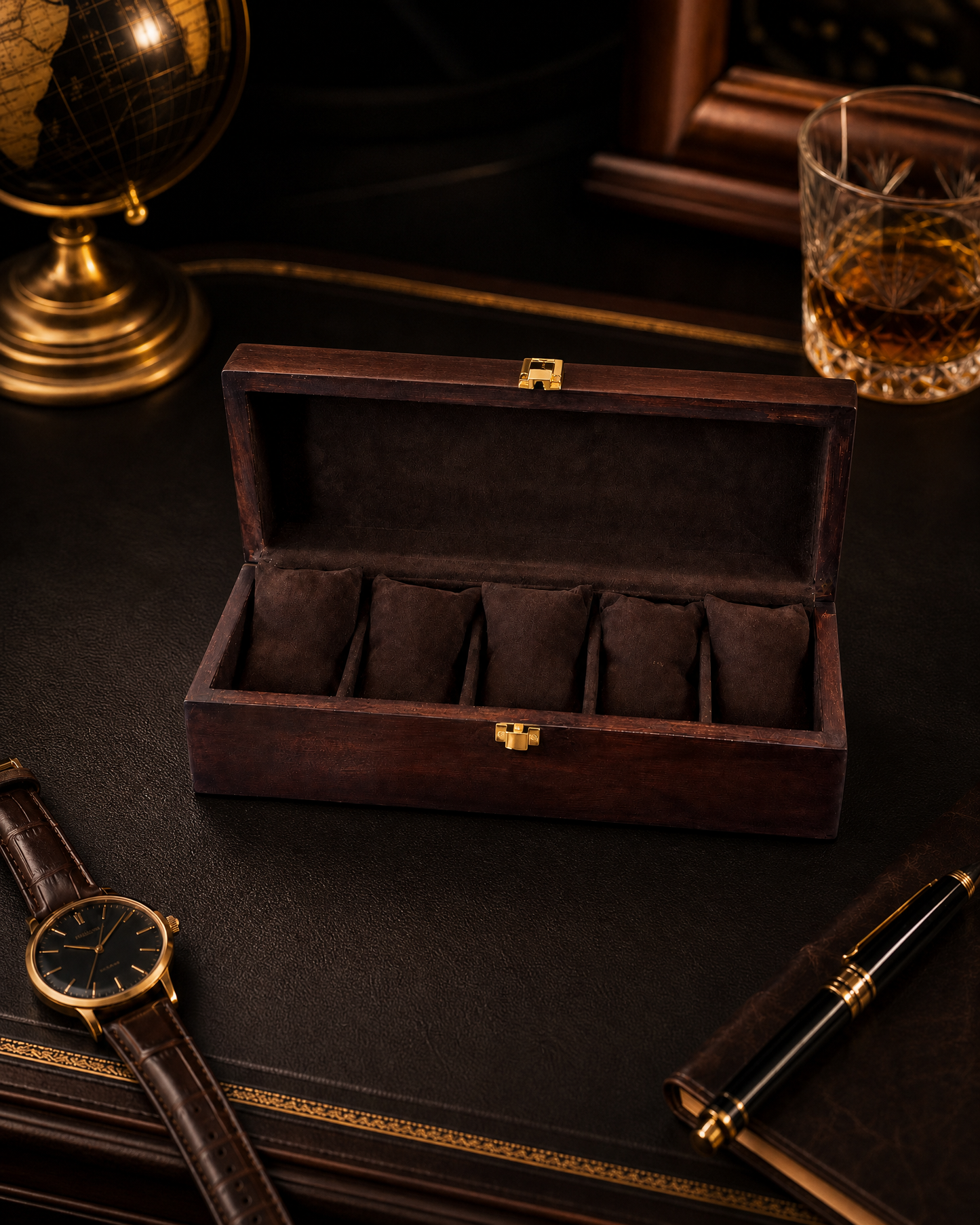 Premium Watch Box for 5 Watches | Wood Top|Dark Brown