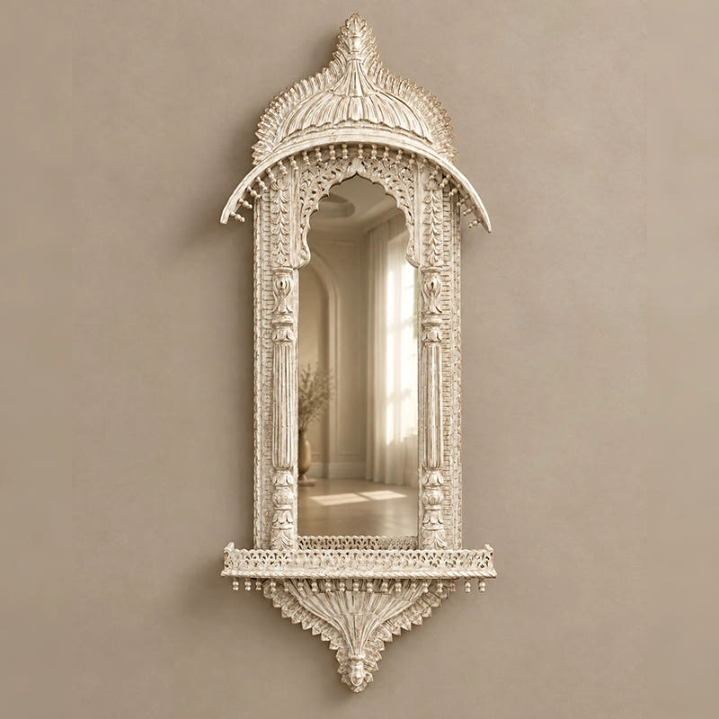 Chinioti Jharoka with Mirror | White Chalk | Extra Large