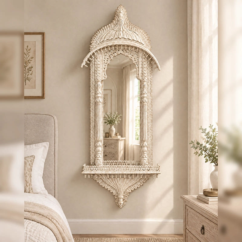 Chinioti Jharoka with Mirror | White Chalk | Extra Large