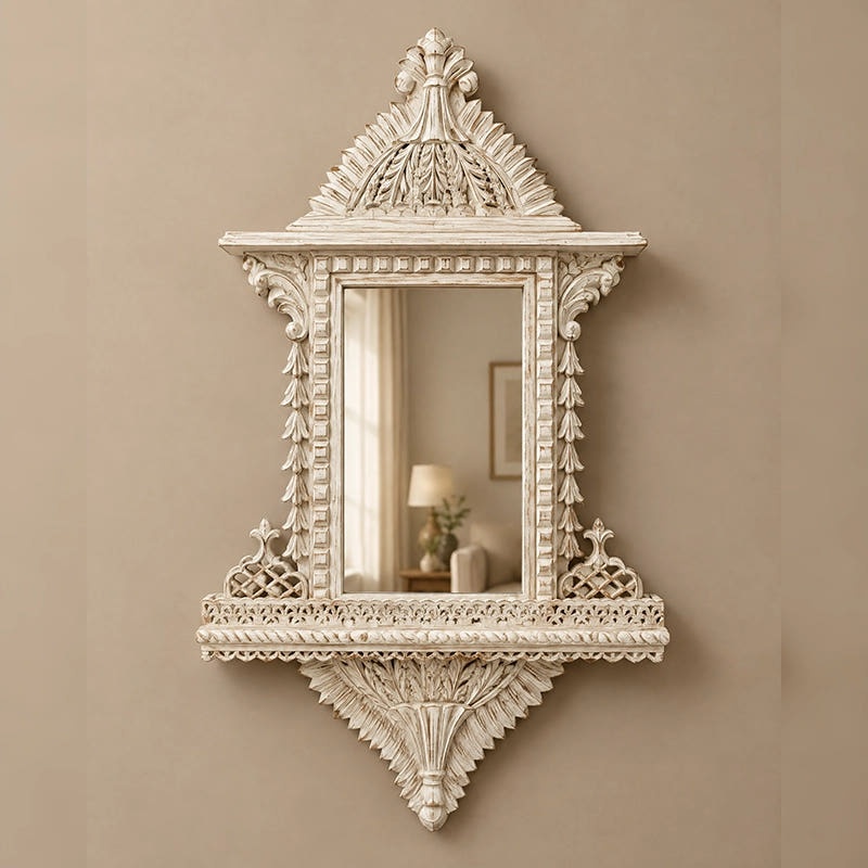 Chinioti Jharoka with Mirror | White Chalk | Medium (Fancy)