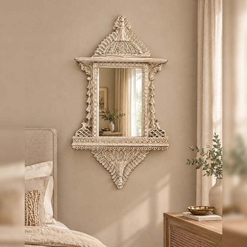 Chinioti Jharoka with Mirror | White Chalk | Medium (Fancy)