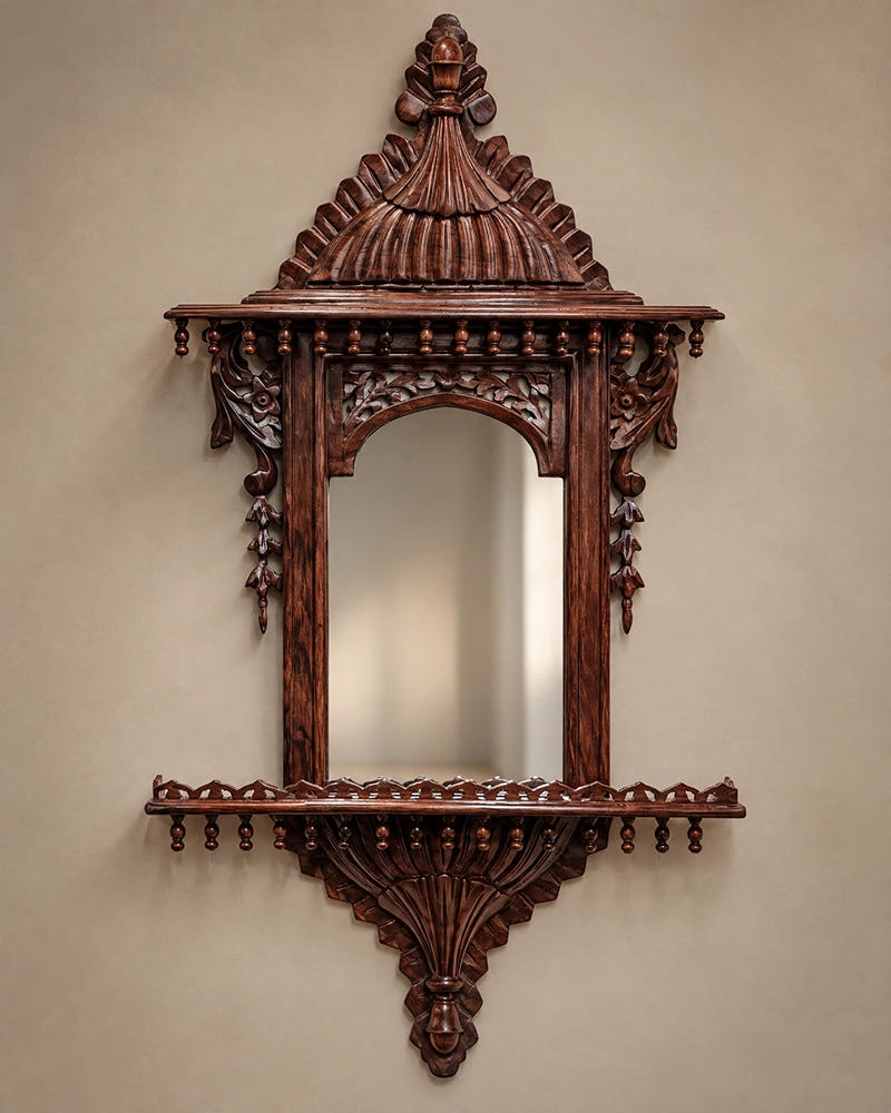 Chinioti Jharoka with Mirror | Natural Polish | Medium