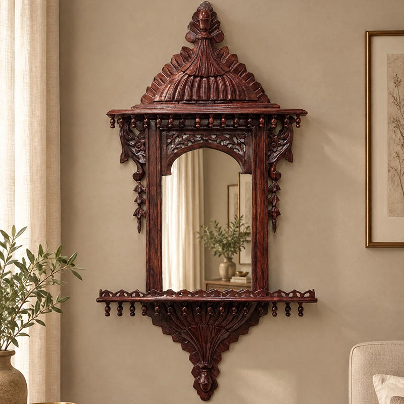 Chinioti Jharoka with Mirror | Natural Polish | Medium