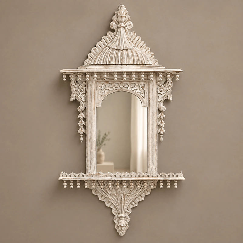 Chinioti Jharoka with Mirror | White Chalk | Medium
