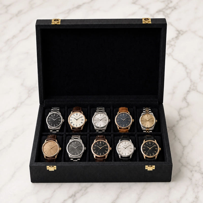 Premium Watch Box for 10 Watches | Wood Top | Black