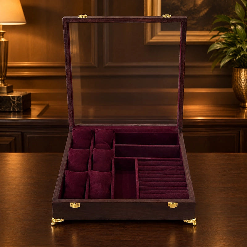 Premium 3-in-1 Organizer | Watches | Glasses | Rings | Glass Top