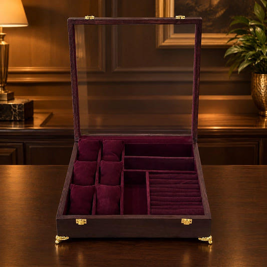 Premium 3-in-1 Organizer | Watches | Glasses | Rings | Glass Top