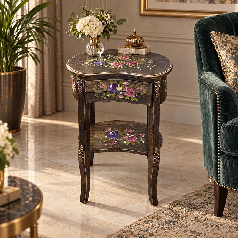 Hand Painted Side Table Kidney Style | Design-2