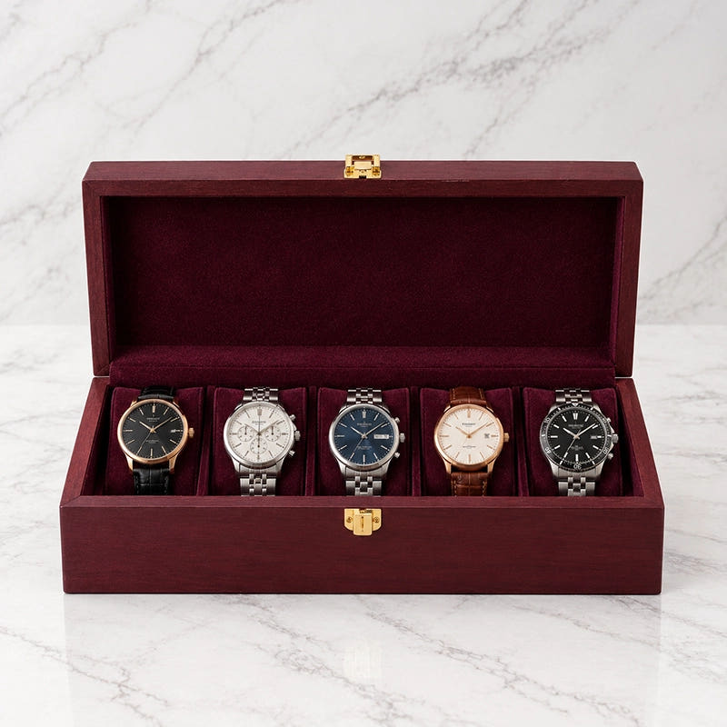 Premium Watch Box for 5 Watches | Wood Top | Red Vine