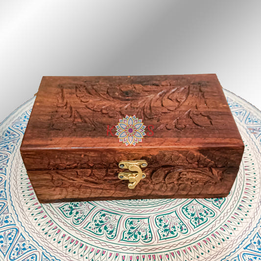 Jewelry Box with Hand Carving, Large, 9x6 Inches, front view