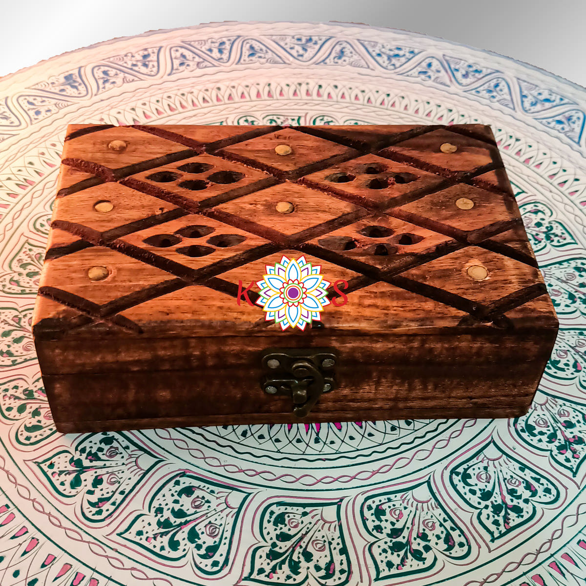 Jewelry Box with Jali Brass Work, Small, brass detail