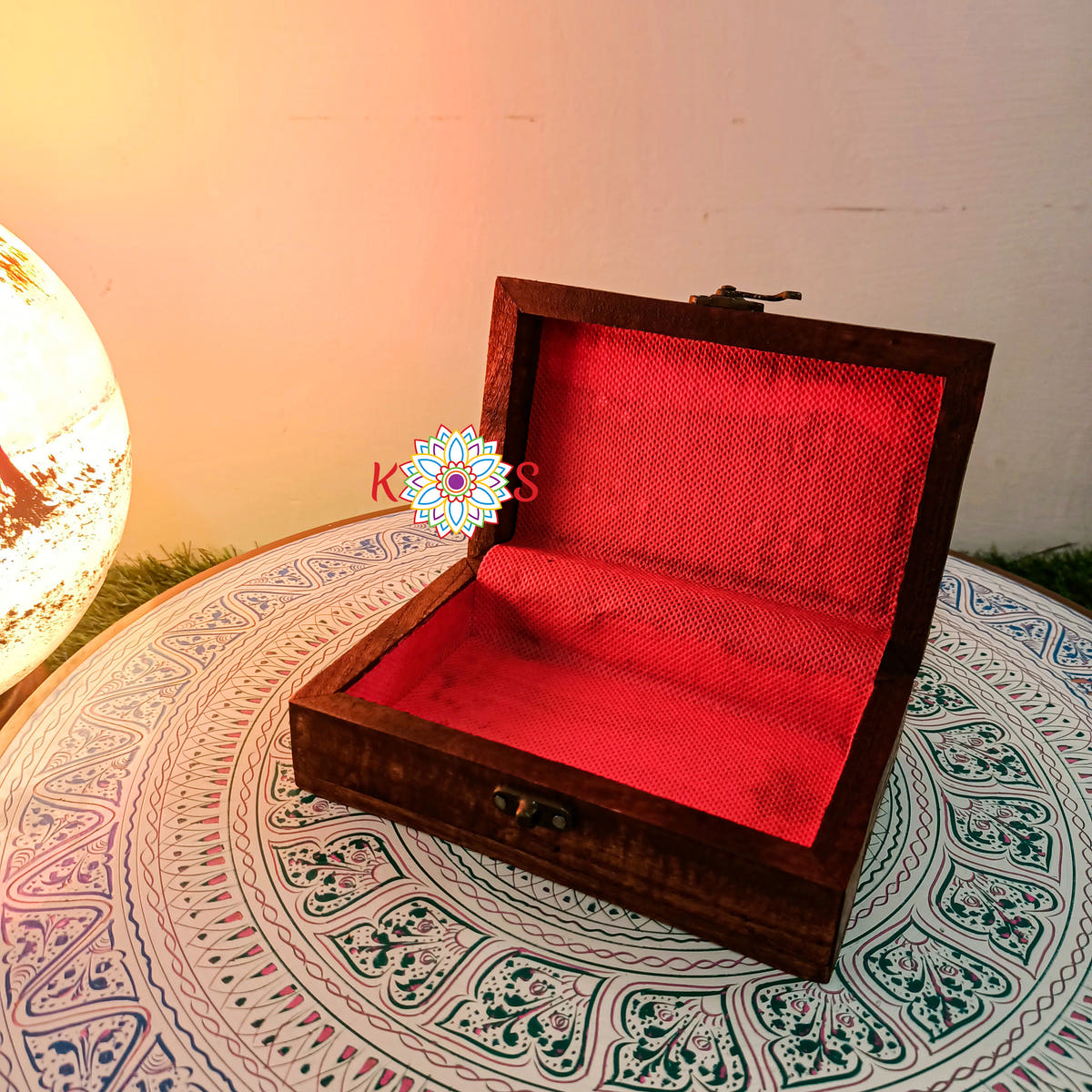 Jewelry Box with Jali Brass Work, Small, open view