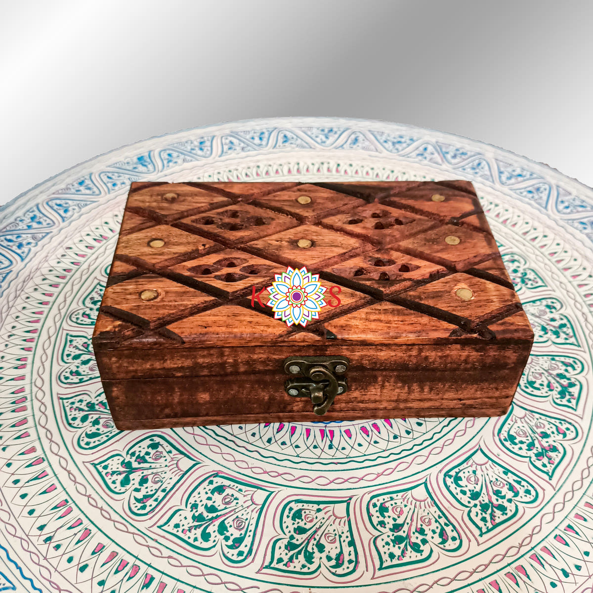 Jewelry Box with Jali Brass Work, Small, 6x4 Inches, front view