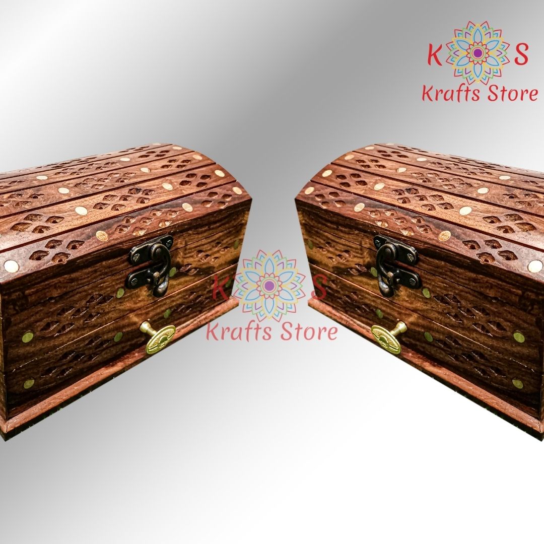 Jewelry Box with Jali Brass Work and Drawer, open view