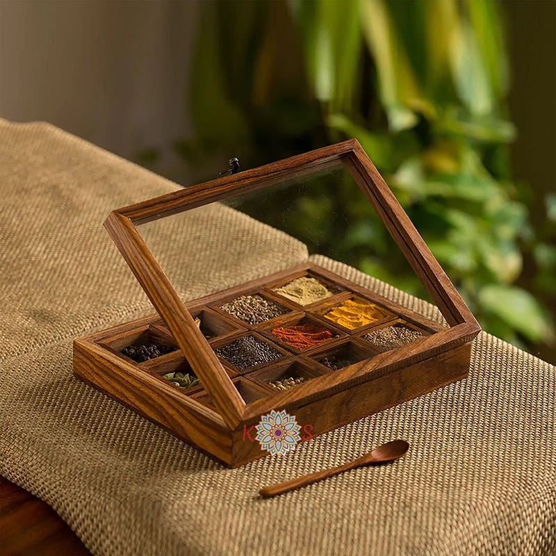 Masala Box, 12 Movable Compartments, open view showing compartments