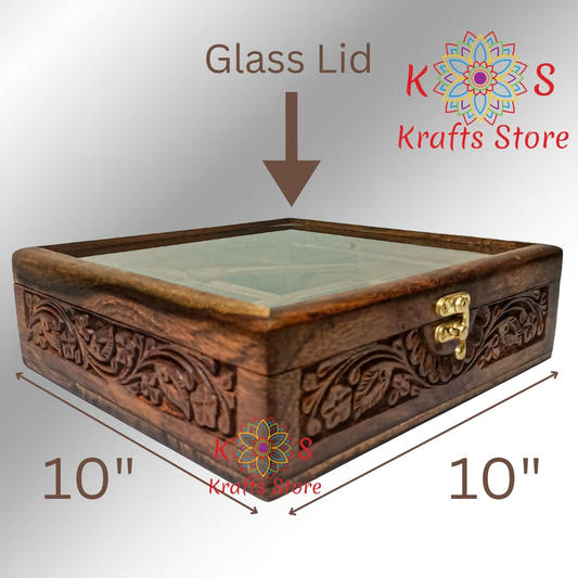 Masala Box with Carving Work, 9 Movable Compartments, front view