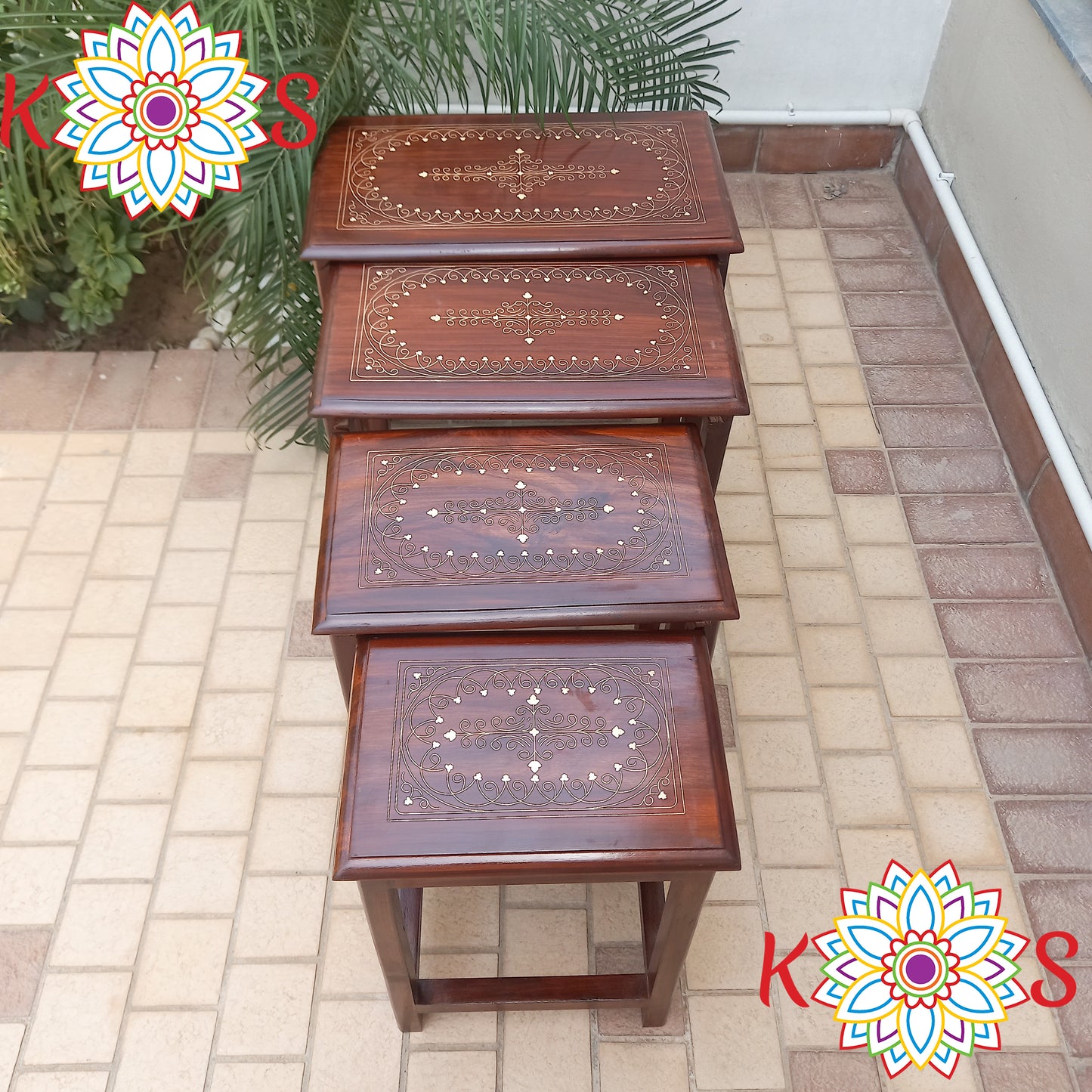 Nesting Tables with Brass Inlay