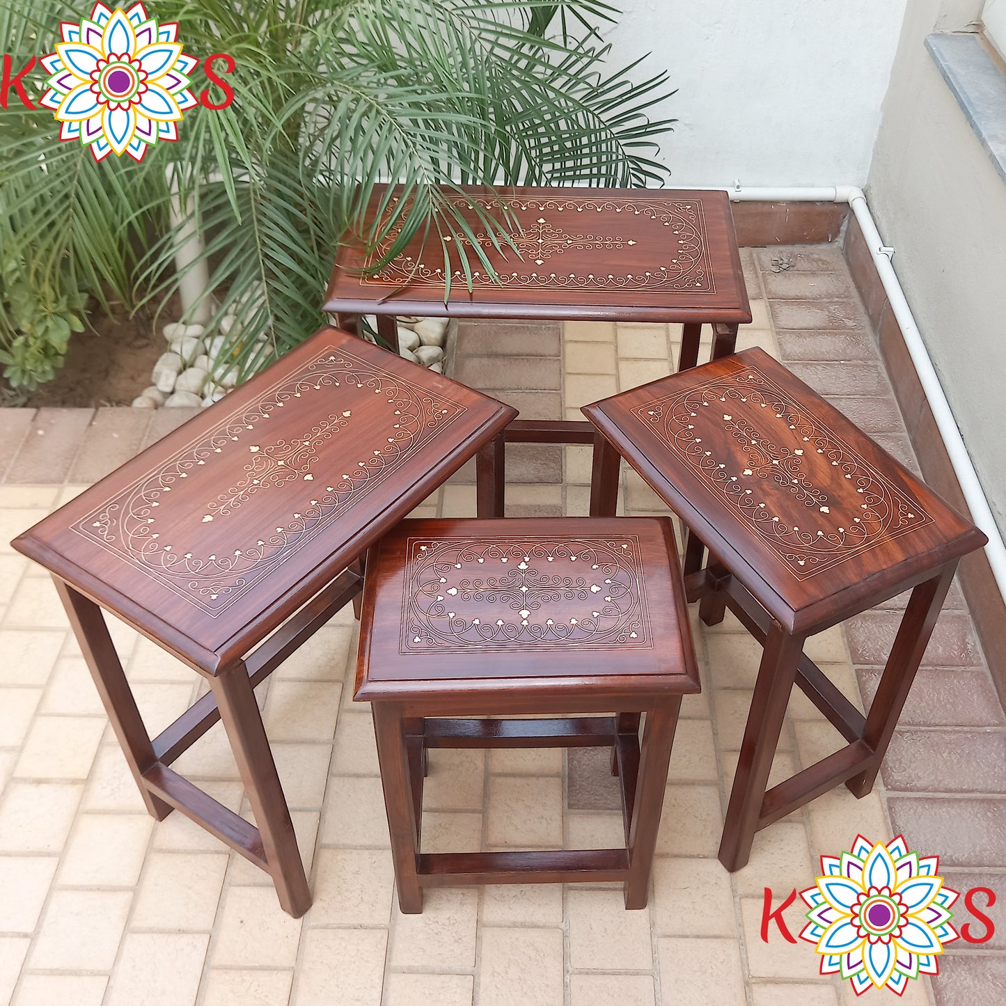 Nesting Tables with Brass Inlay