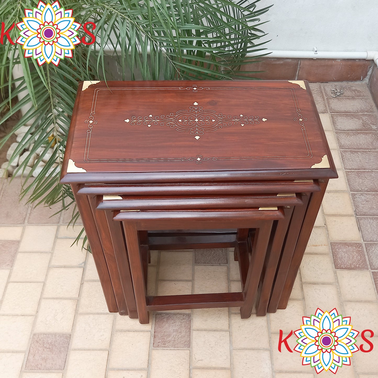 Nesting Tables with Brass Inlay