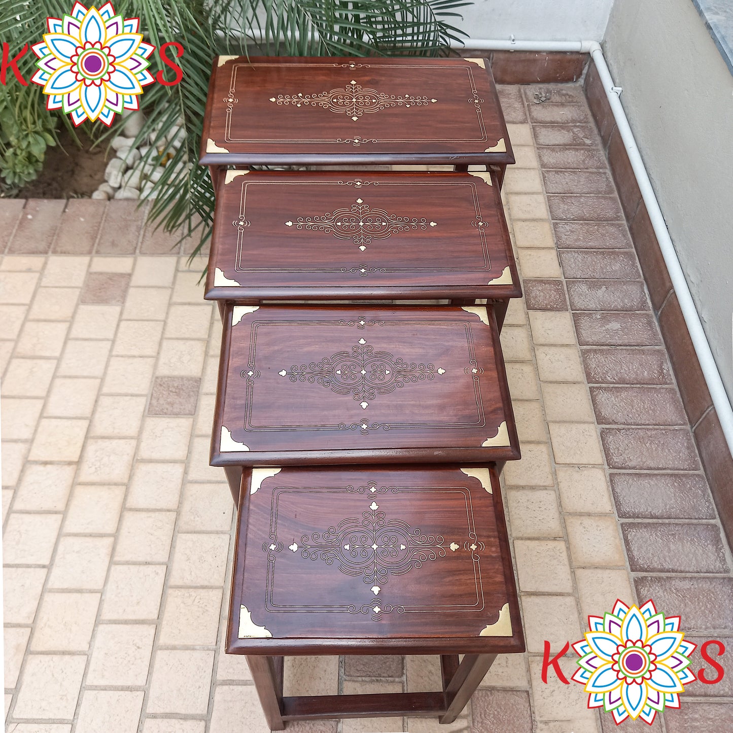 Nesting Tables with Brass Inlay