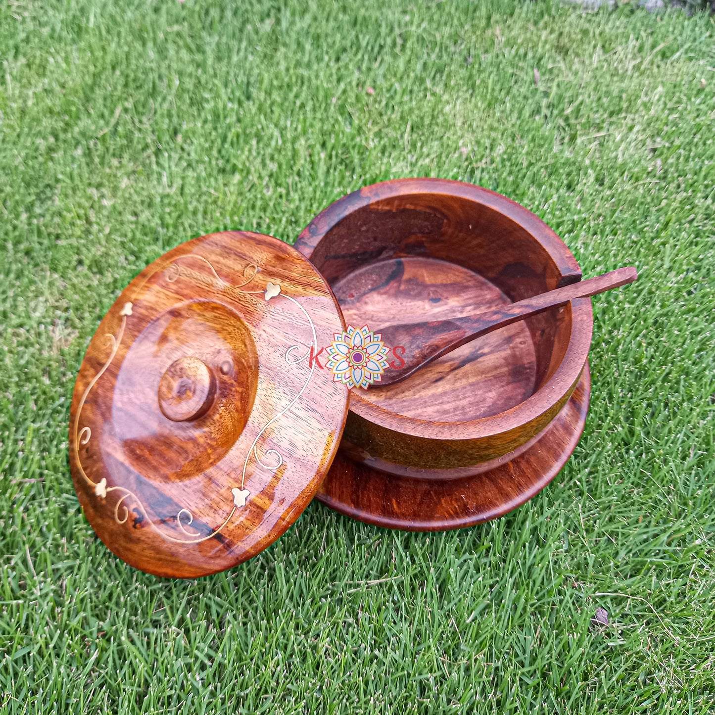 Large Sugar Pot handmade with Brass Inlay Work