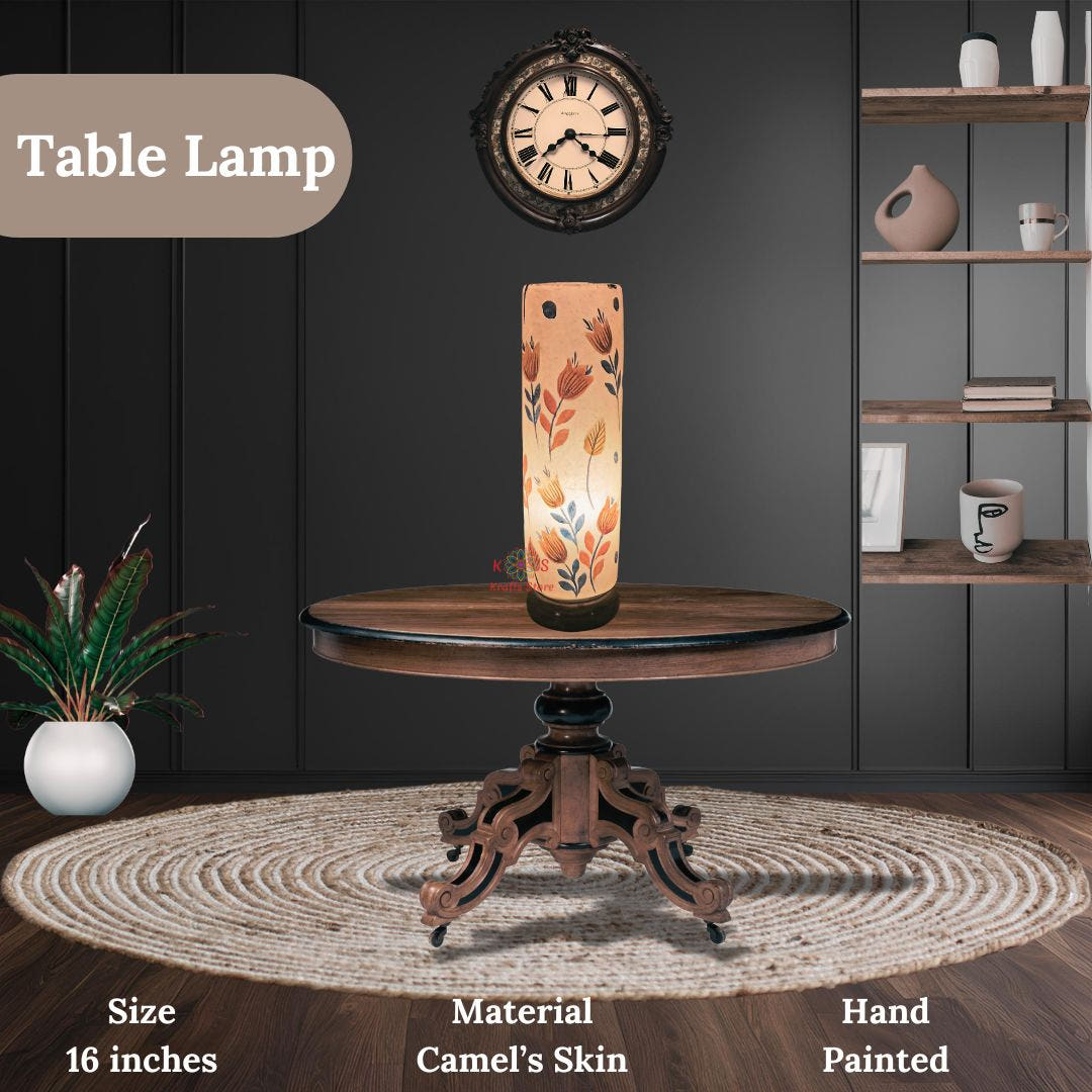 Glass Shape Camel Skin Table Lamp, Naqashi Design, front view
