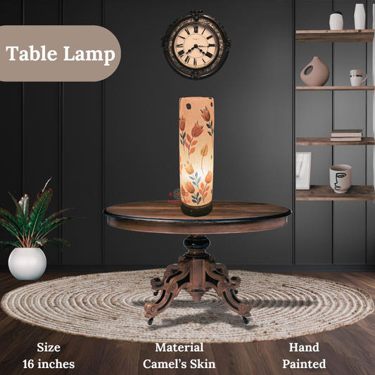 Glass Shape Camel Skin Table Lamp, Naqashi Design, front view