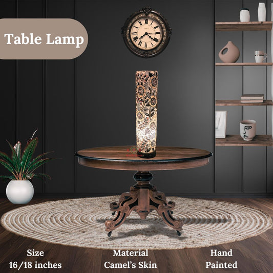 Glass Shape Camel Skin Table Lamp, Floral Naqashi, front view