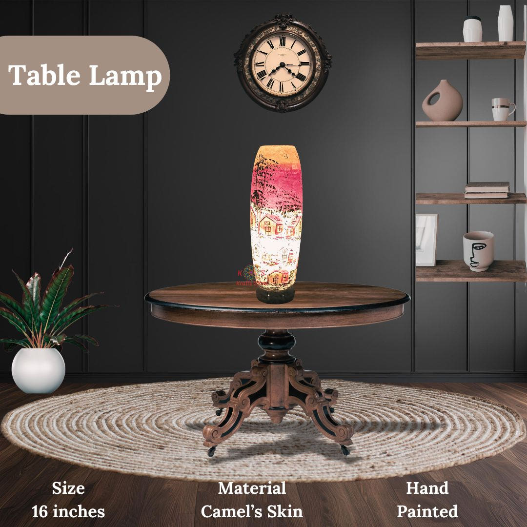 Geometric Pattern Bottle Shape Table Lamp, Camel Skin, front view
