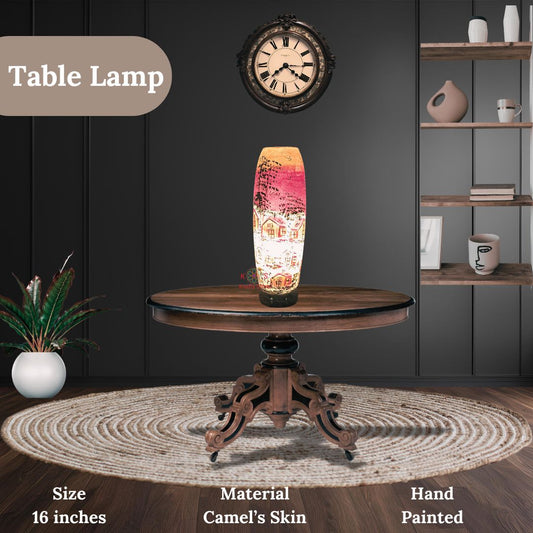 Geometric Pattern Bottle Shape Table Lamp, Camel Skin, front view