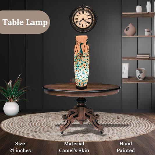 Floral Motif Bottle Shape Table Lamp, Camel Skin, front view